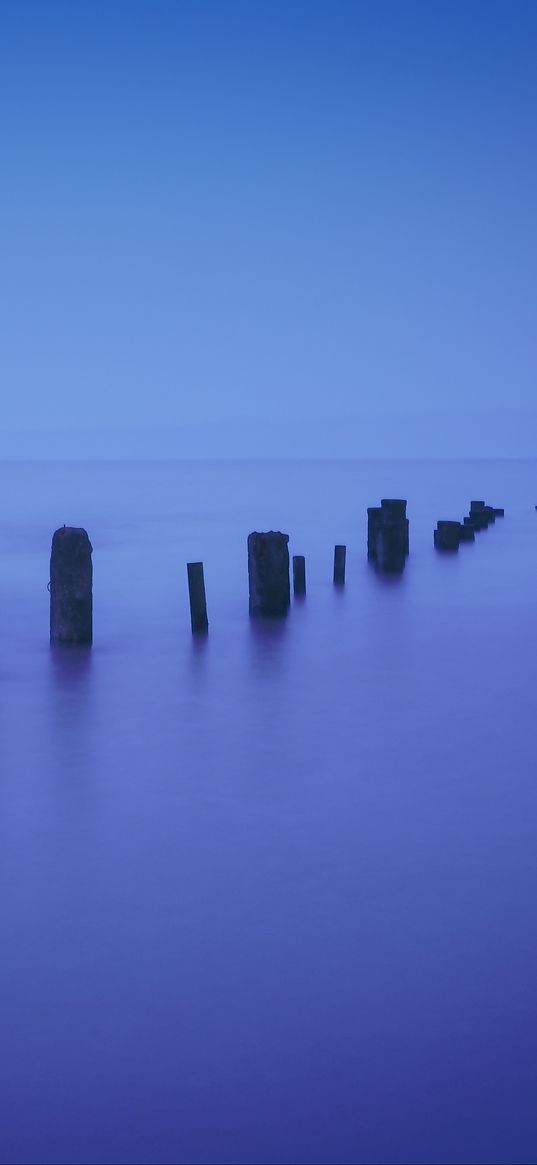 pilings, sea, twilight, minimalism