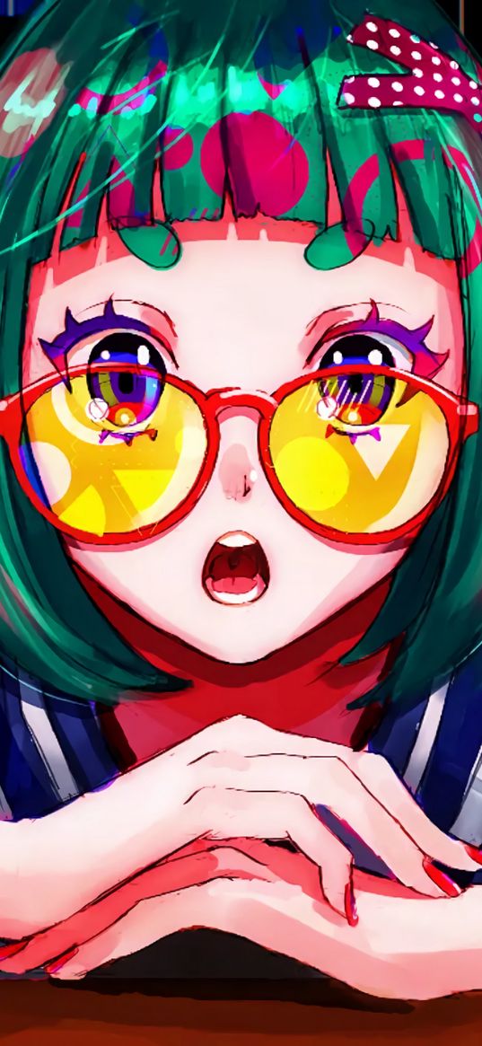 girl, glasses, emotion, anime