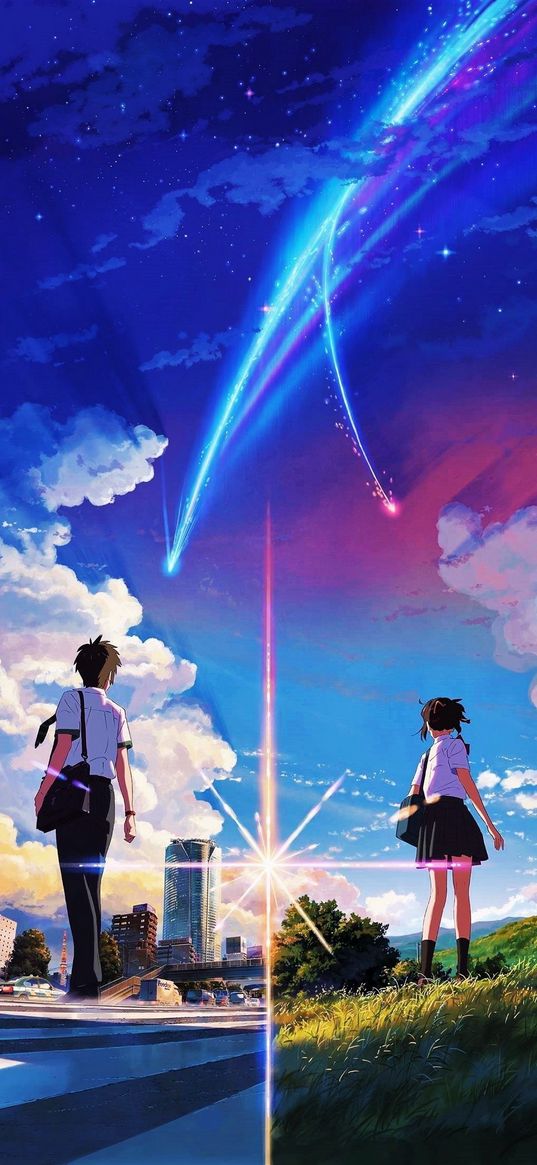 your name, anime, characters, boy, girl, stars