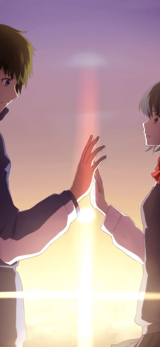 your name, anime, characters, boy, girl, couple, light, love