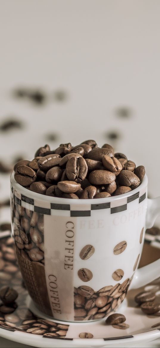 coffee, beans, cup, plate