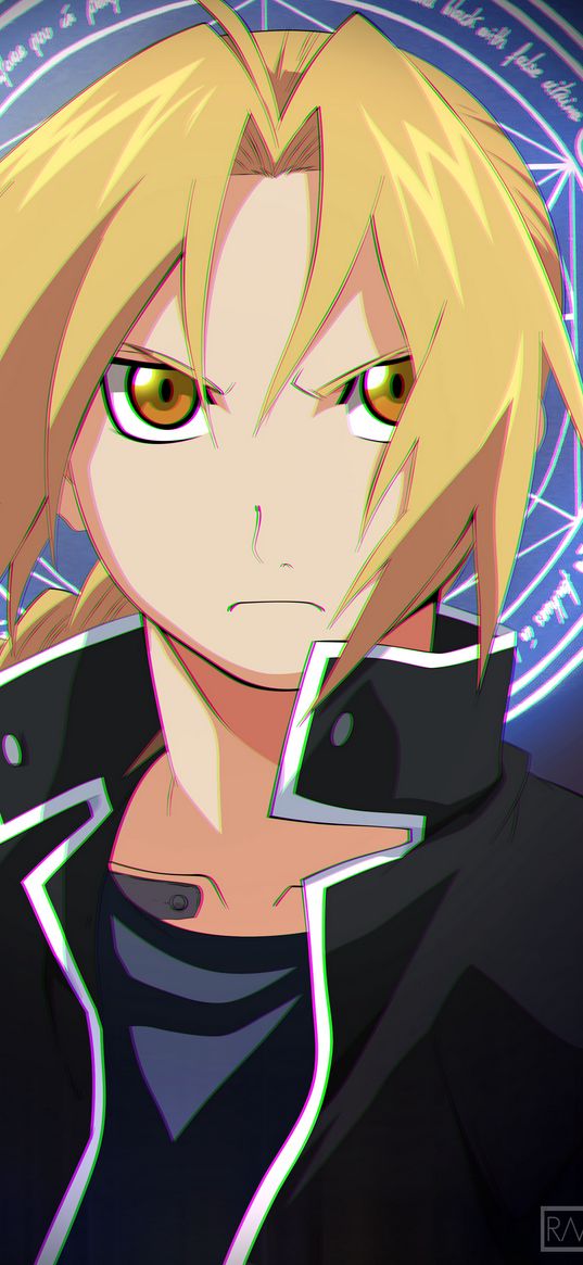 edward elric, fullmetal alchemist, anime, blonde, guy, angry, magic, art