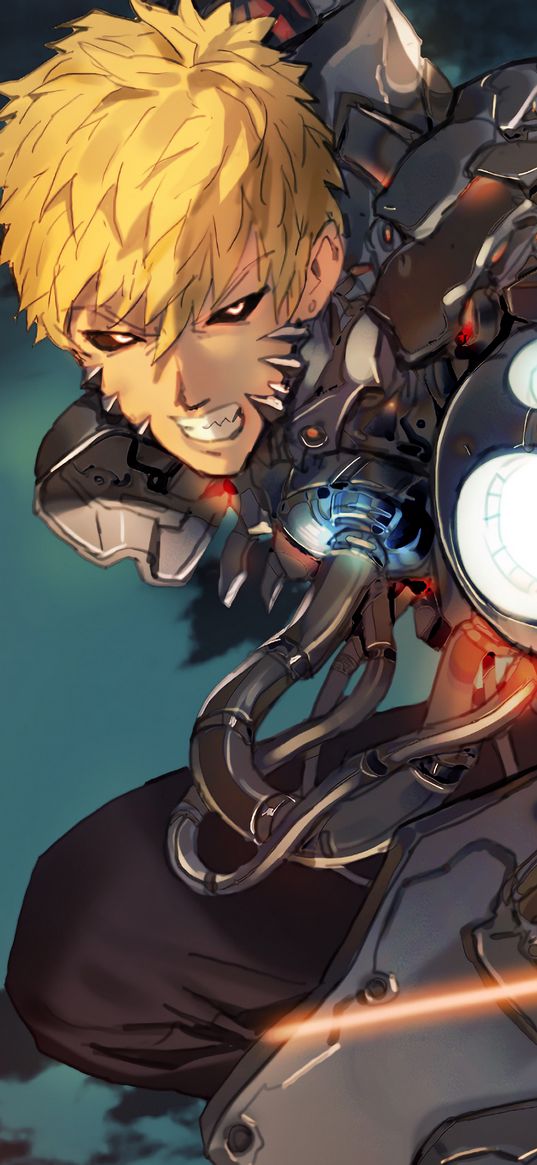 genos, one punch-man, anime, character, cyborg, attack