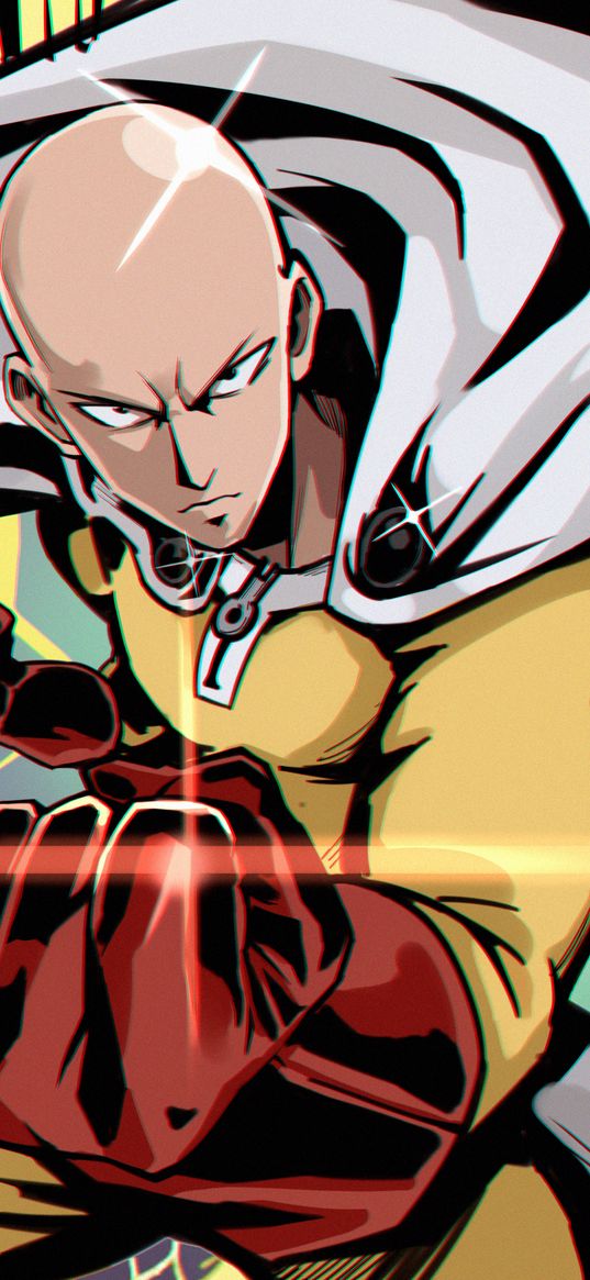 saitama, one punch-man, anime, hero, cloak, fist