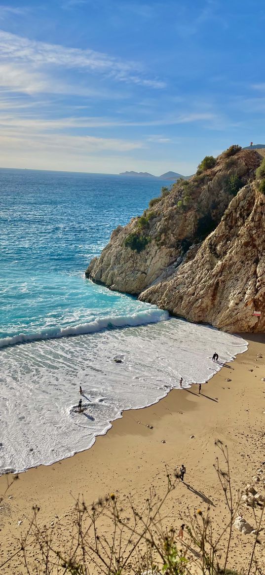 rock, sea, beach, waves, sand, nature, antalya, turkey