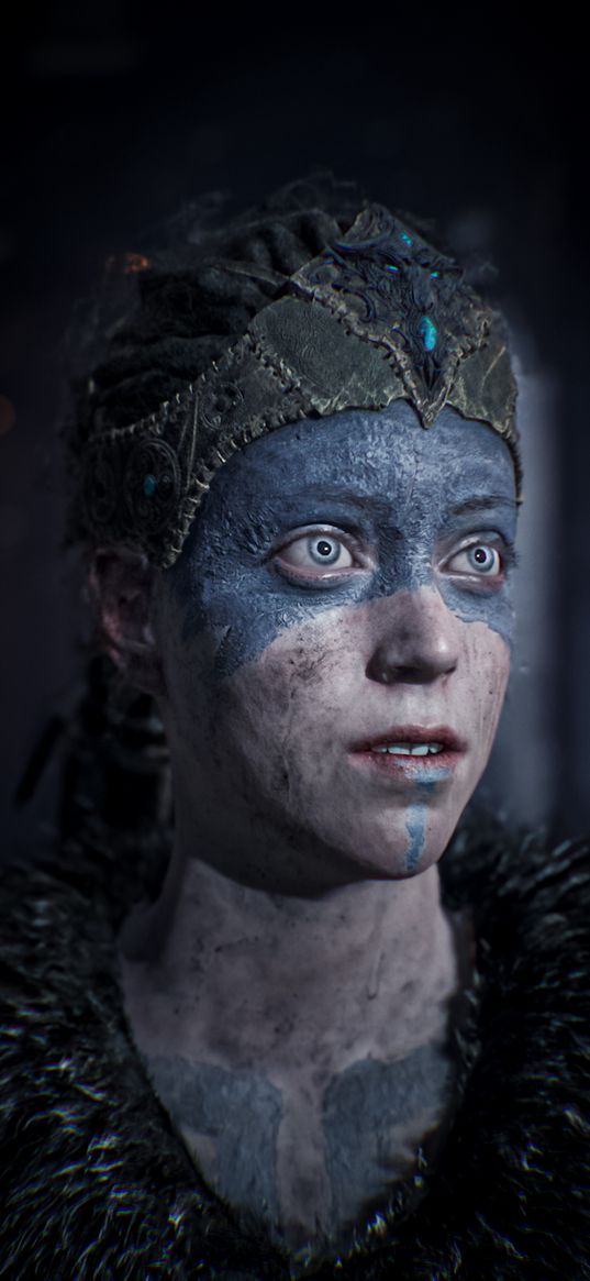 senua, hellblade, game, character, girl, paint, blue