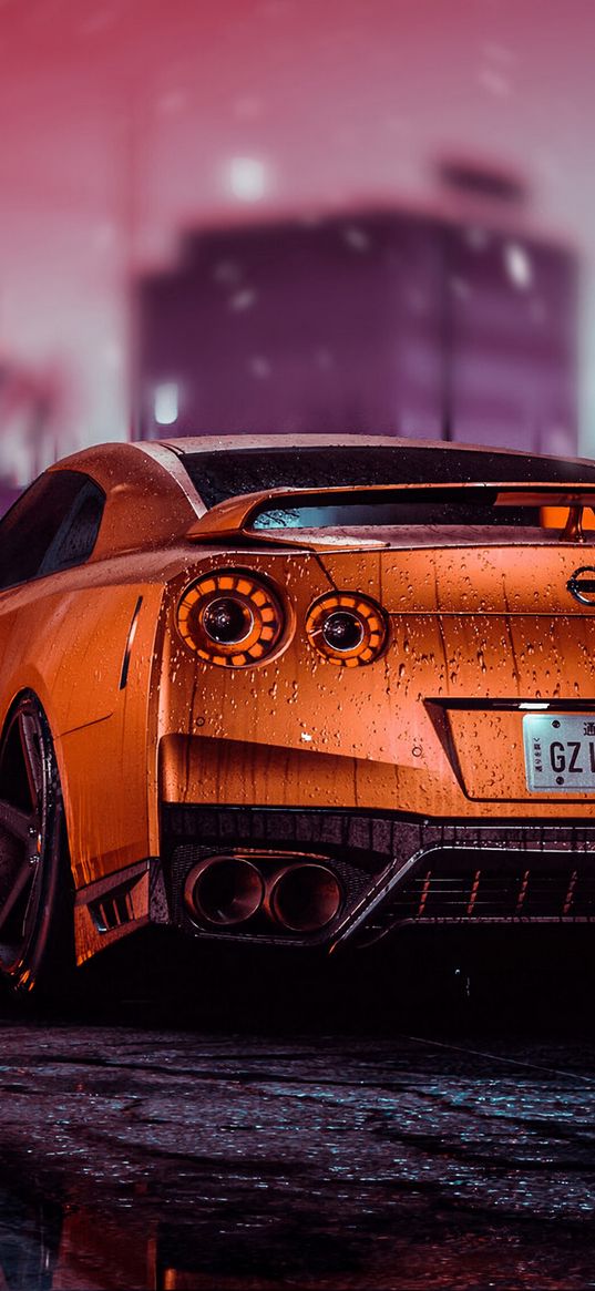 nissan gt-r, nissan, car, sports car, rain, night