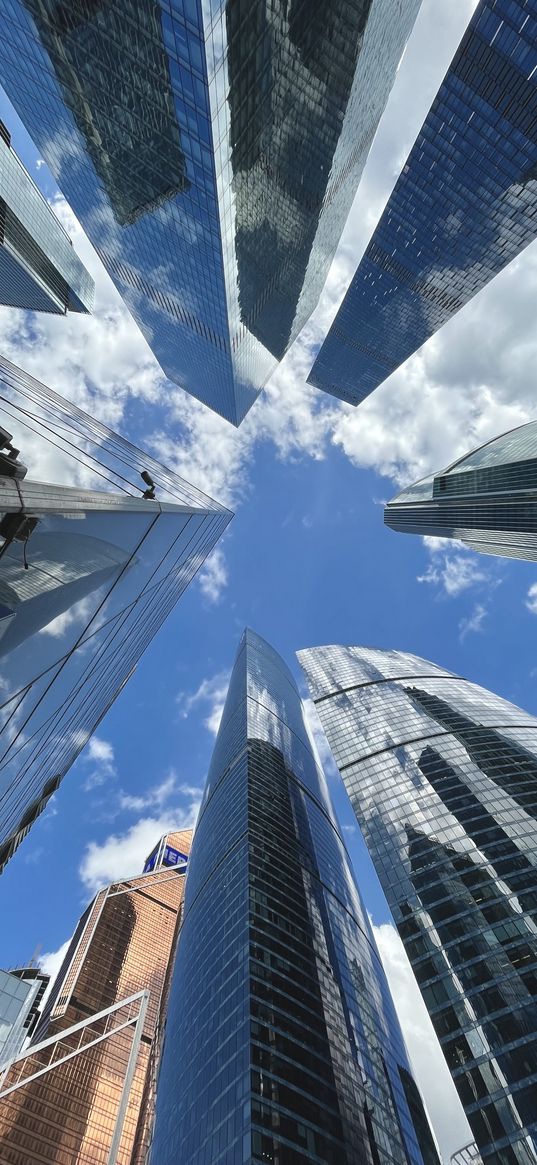 moscow, city, blue, sky, skyscraper, mirrors, glass