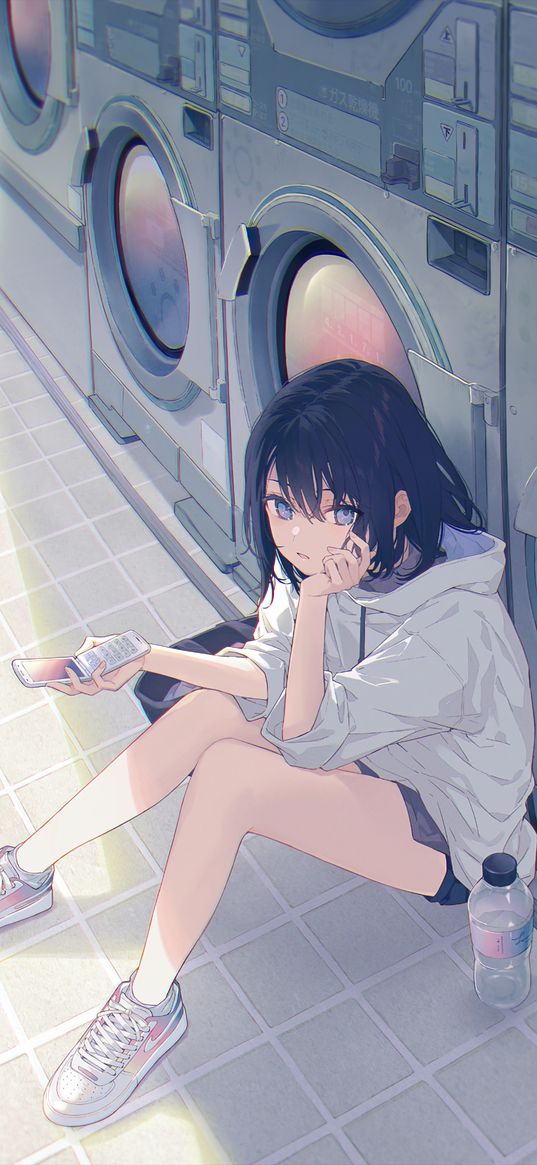 anime, girl, laundry, art