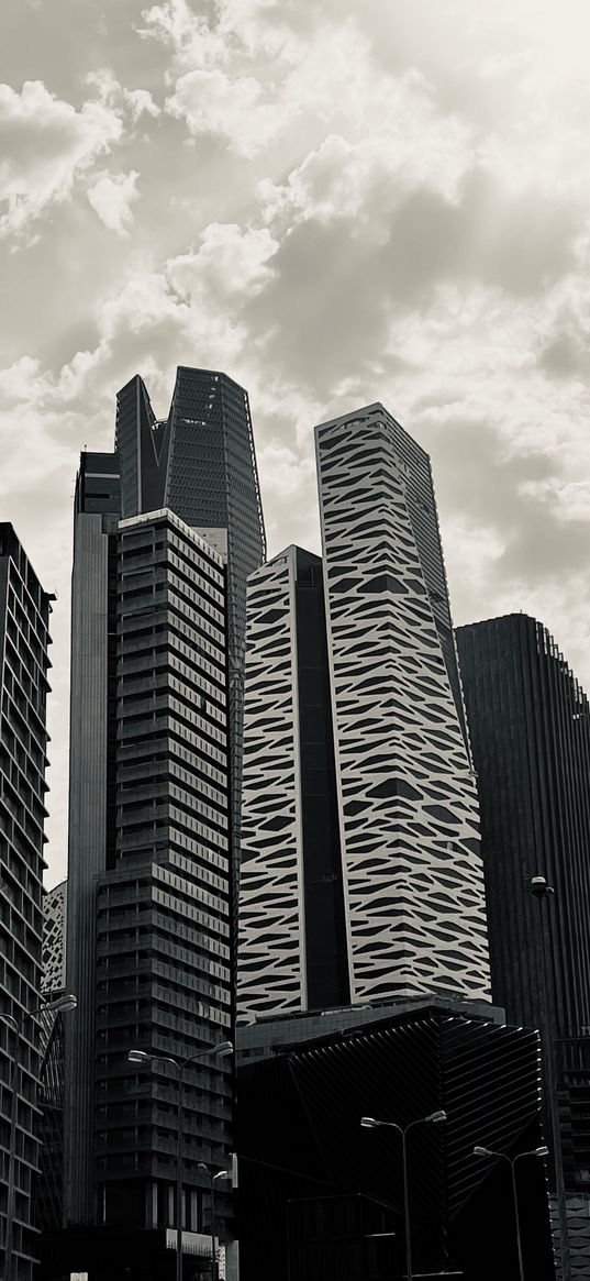 skyscrapers, buildings, saudi arabia, black and white