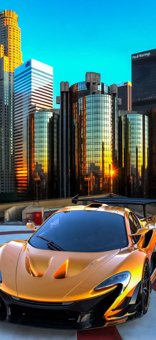 mclaren, car, sport car, yellow, city