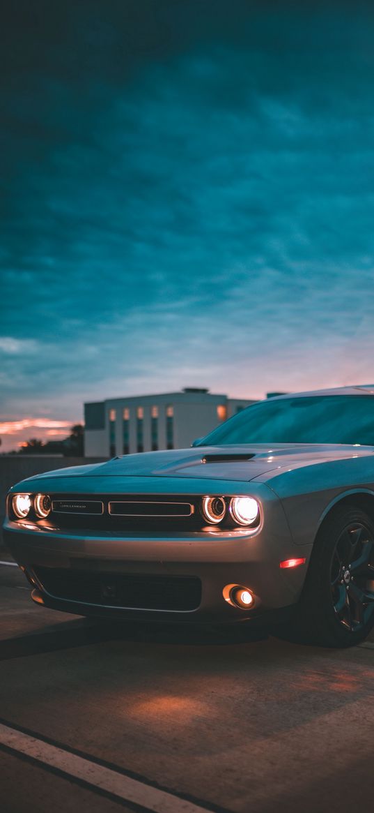 dodge challenger, dodge, car, gray, twilight