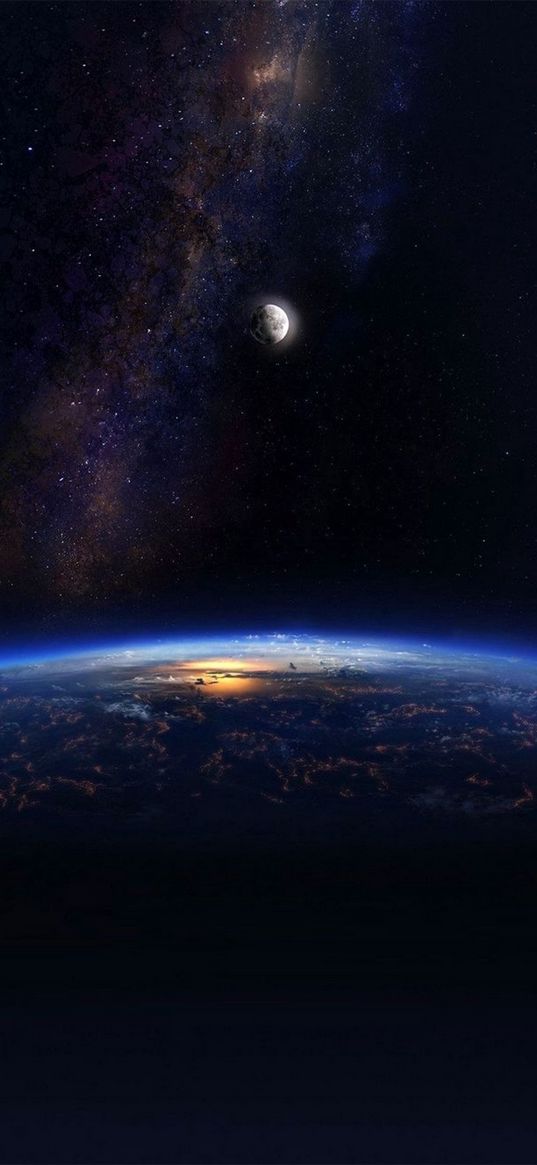 earth, sunset, atmosphere, moon, space