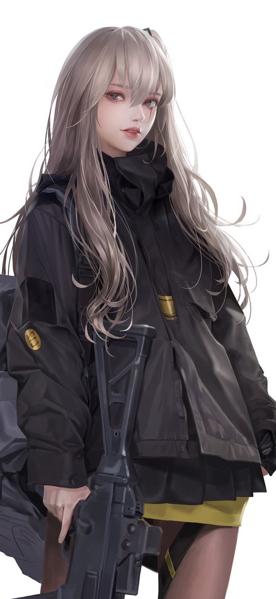 ump45, girls frontline, anime, girl, game, art, weapon, backpack