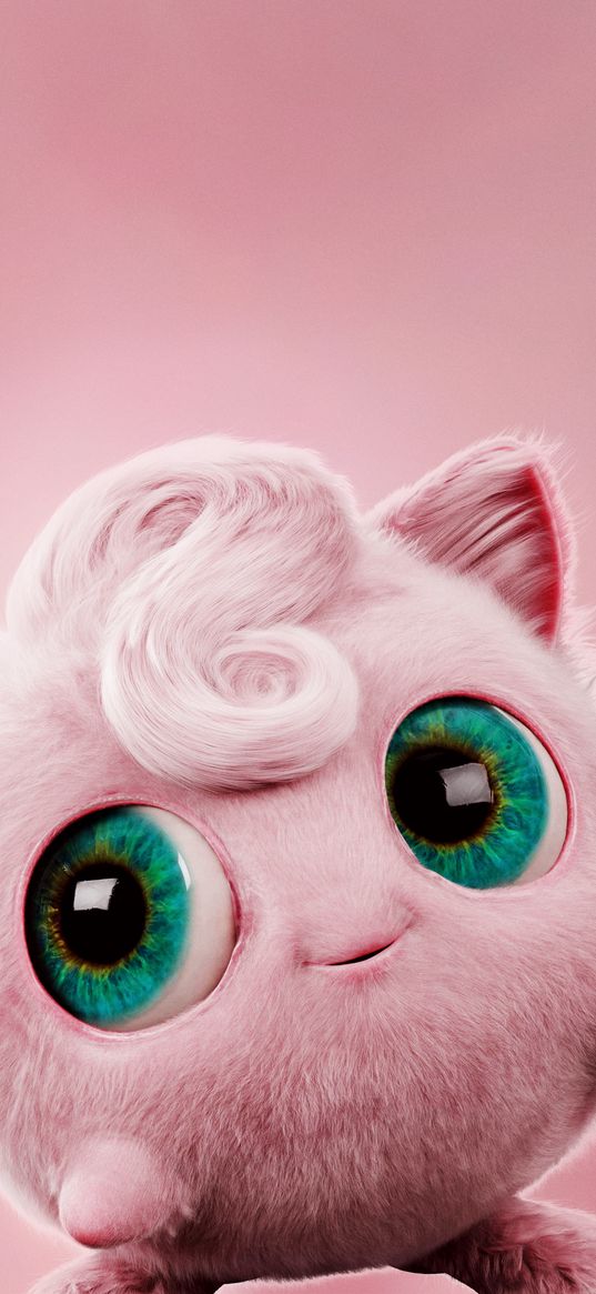 jigglypuff, pokemon, anime, pink, green eyes, art