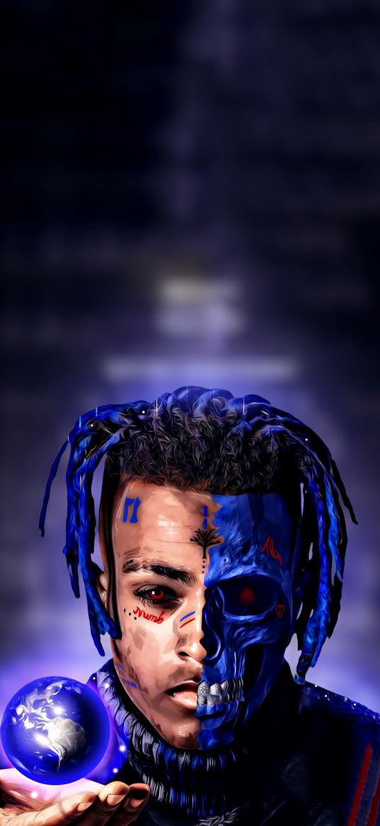 xxxtentacion, rapper, musician, skull, earth, planet, blue, art