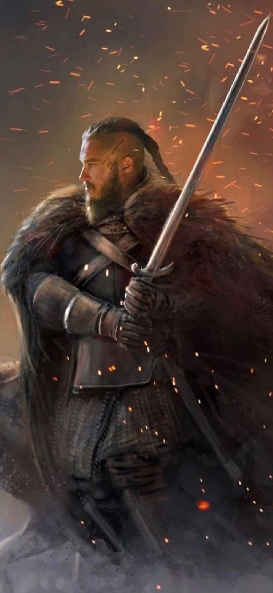 ragnar lodbrok, vikings, tv series, character, wolf, sword, art