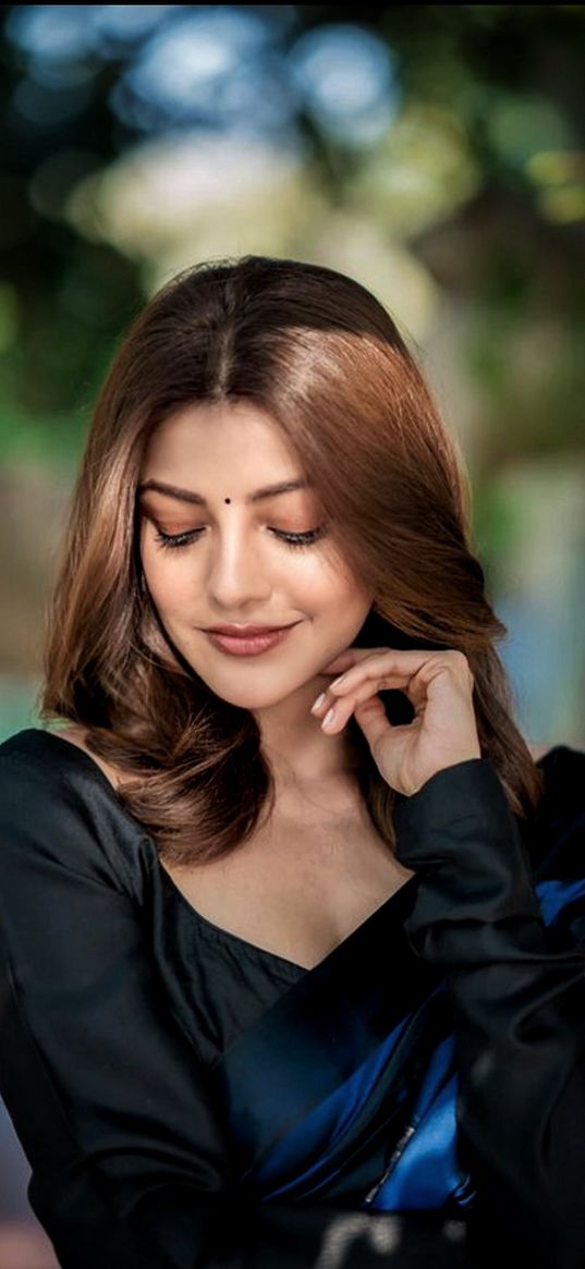 kajal agarwal, actress, bollywood, dress, black, smile