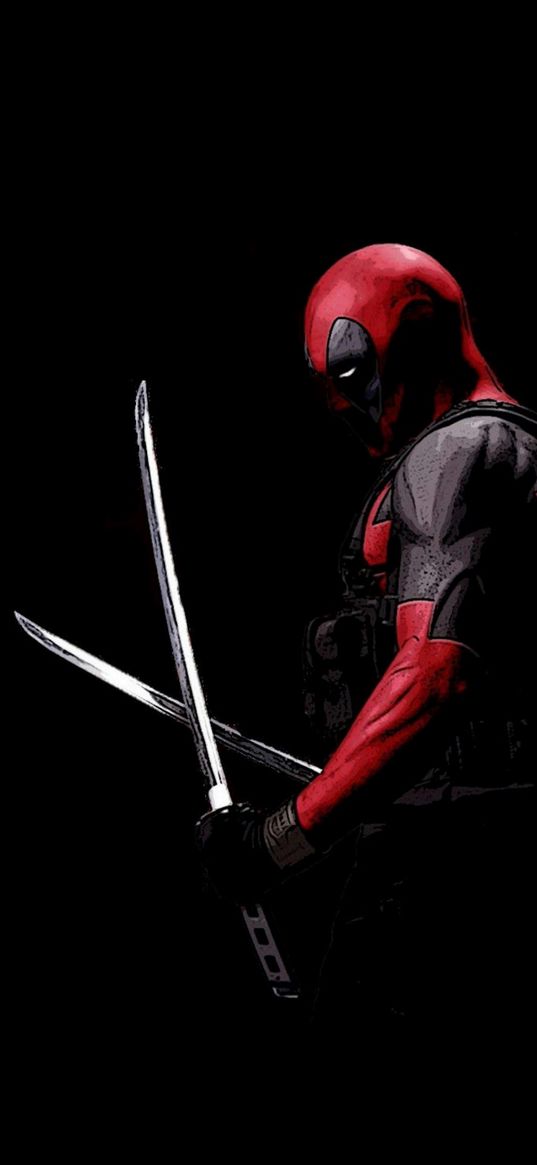 deadpool, superhero, marvel, swords, black background