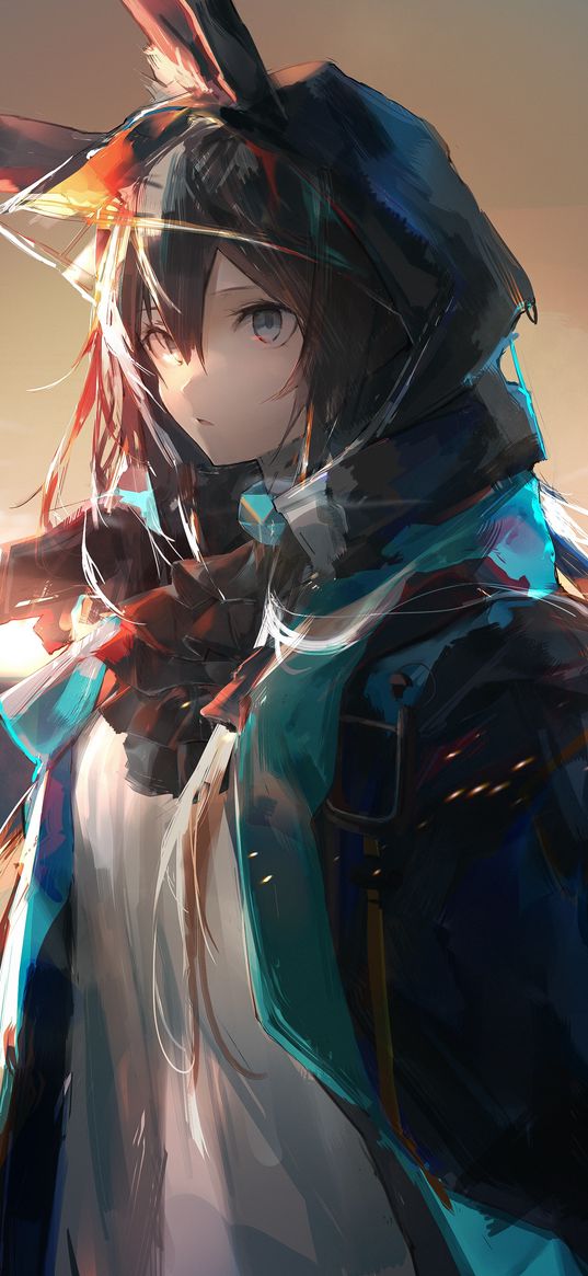 amiya, arknights, game, anime, girl, neko, ears, hood, art