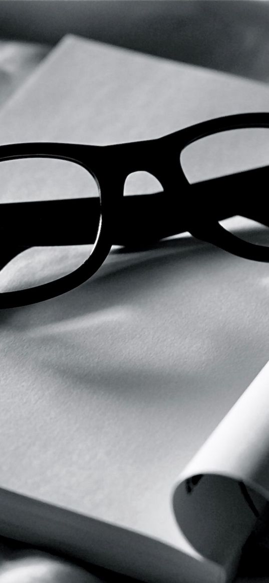 glasses, miscellaneous, book, cloth, black white