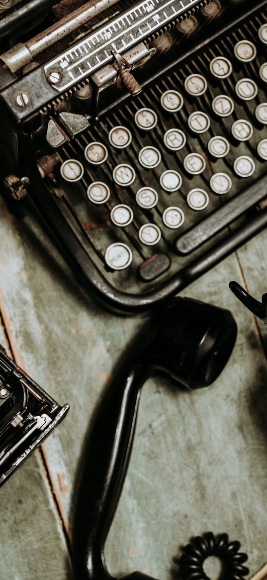 telephone, typewriter, old, retro