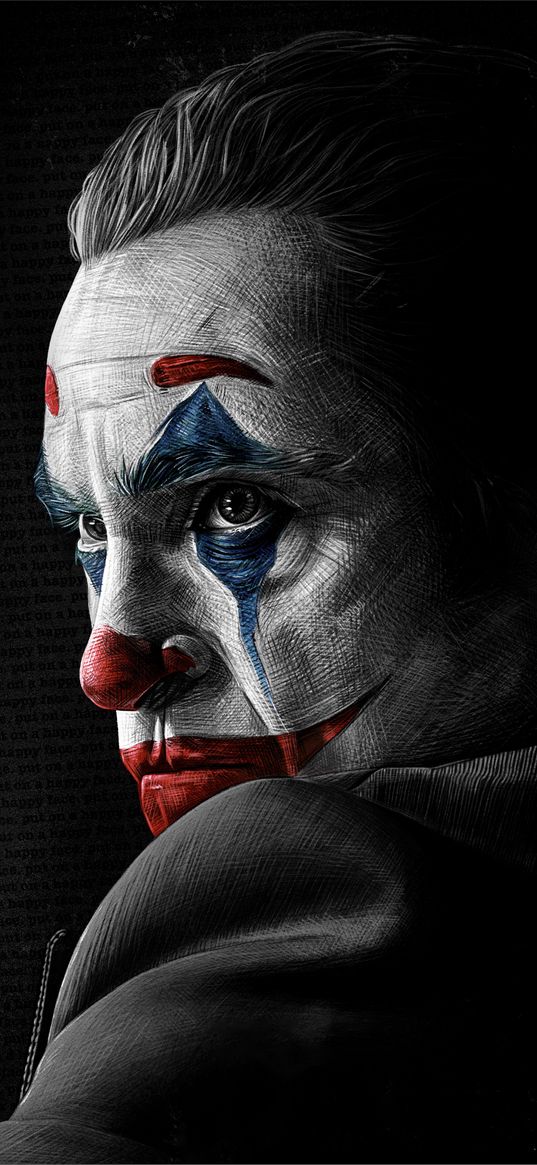 joker, villain, dc, clown, makeup, sad, drawing, art