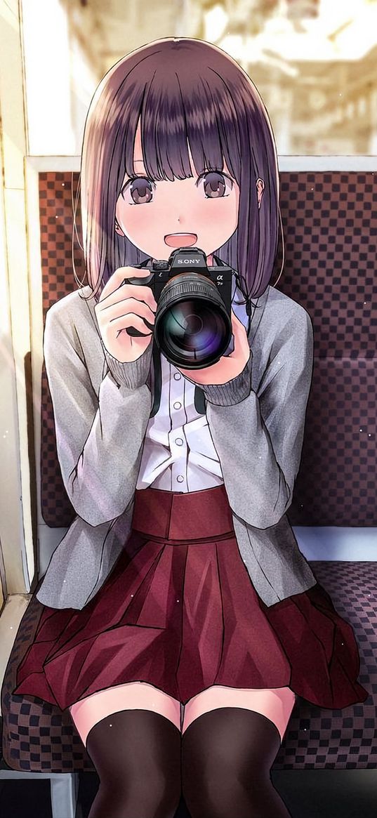 girl, camera, photographer, anime, art