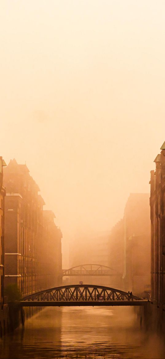 buildings, bridges, fog, water