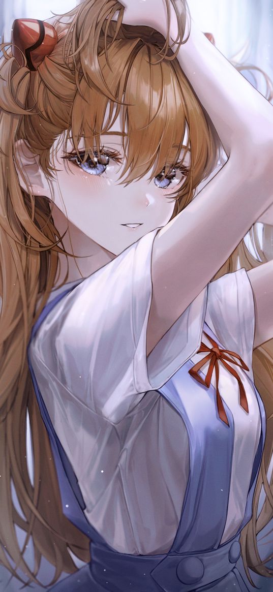 souryuu asuka langley, evangelion, anime, girl, art, horns