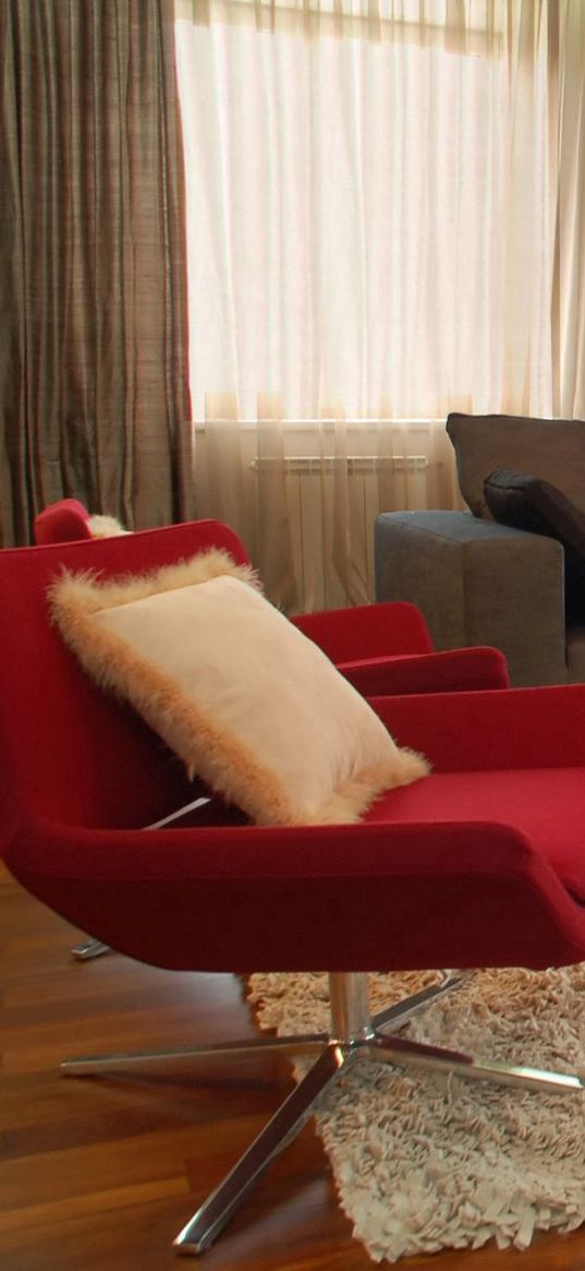 sofa, design, interior design, apartment, room, red, chair, style