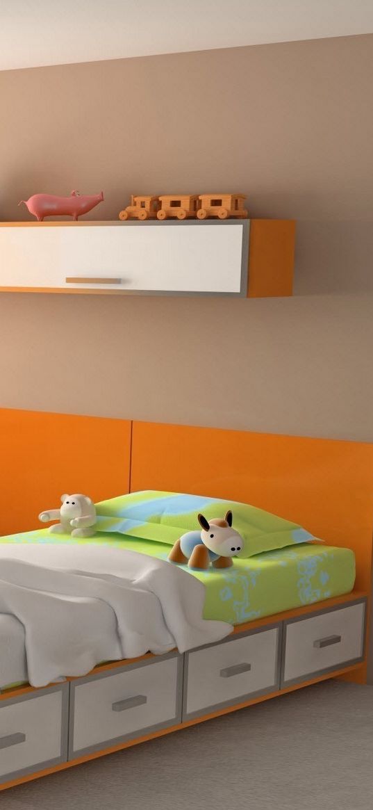 design, toys, interiors, apartment, room, computer, colorful, bed, orange, style, table, wardrobe, bright