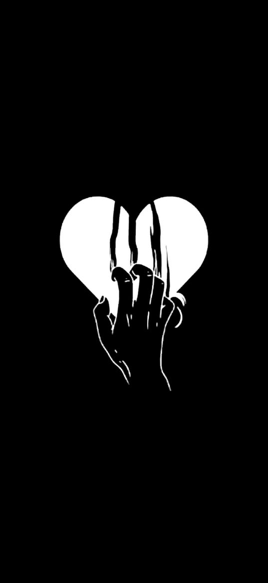 heart, hand, scratches, black, dark, art