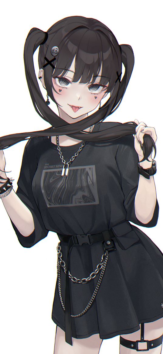 girl, hair, dress, black, anime, art