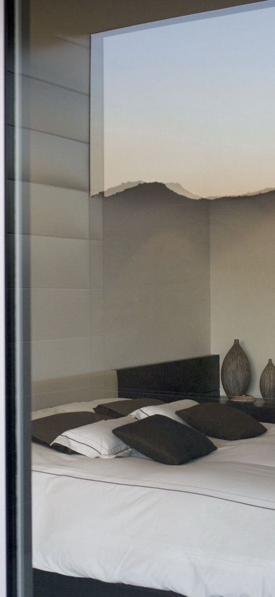 design, interior, room, bed, lamp, window, reflection, bedroom, glass