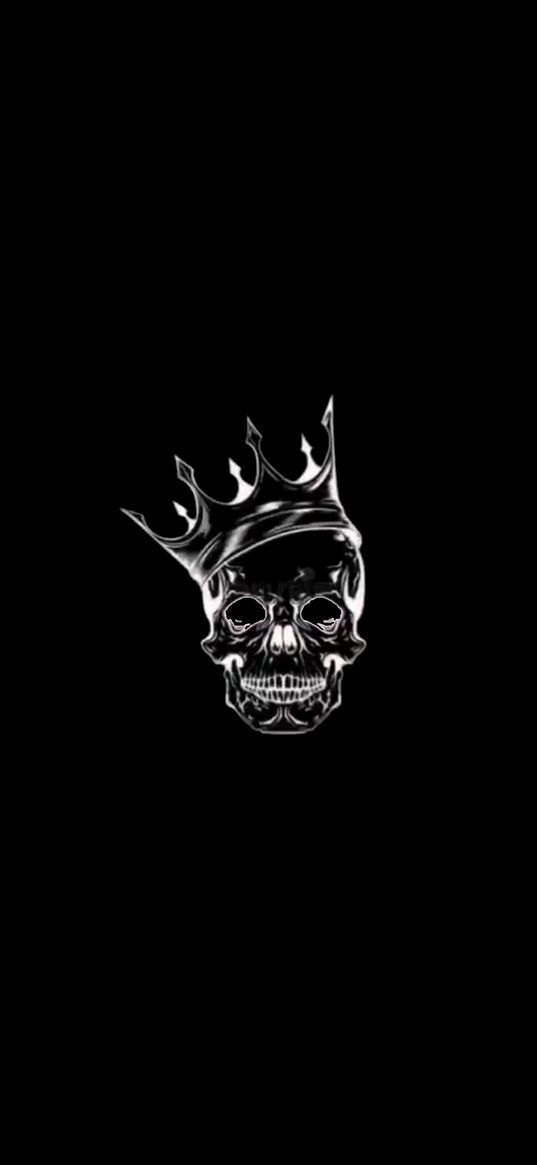 skull, crown, black background, art