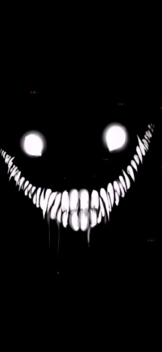 monster, smile, teeth, saliva, black background, art