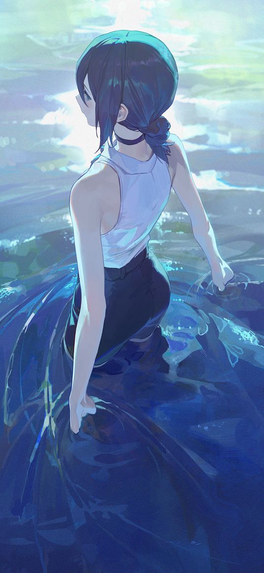 reze, chainsaw man, anime, girl, lake, water, art