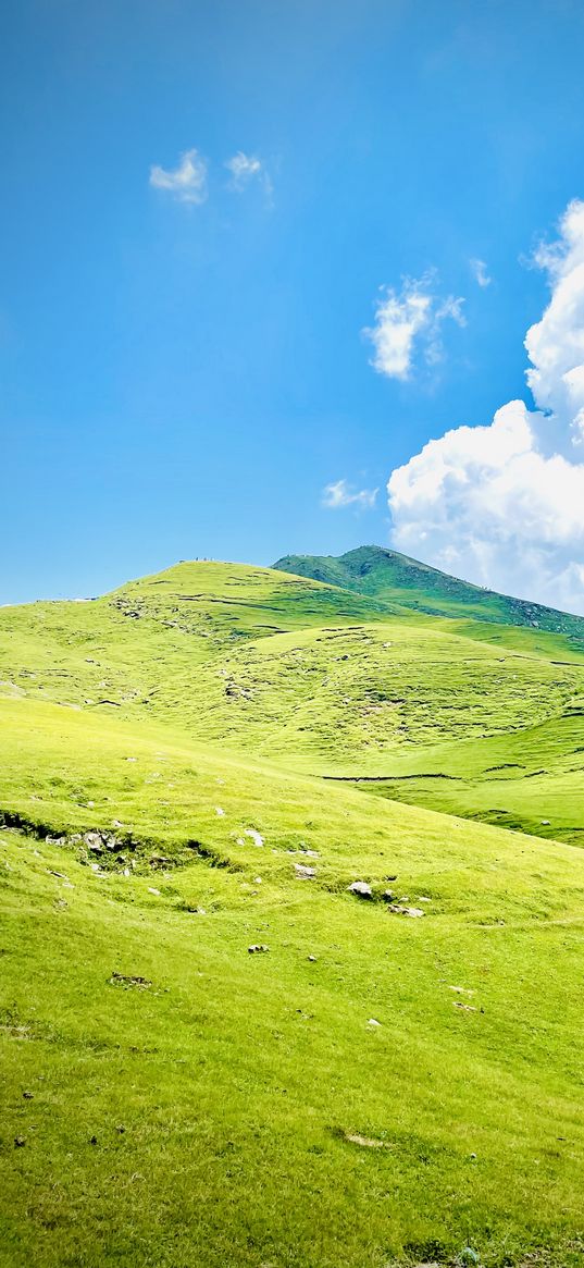 hills, meadows, sky, clouds, nature