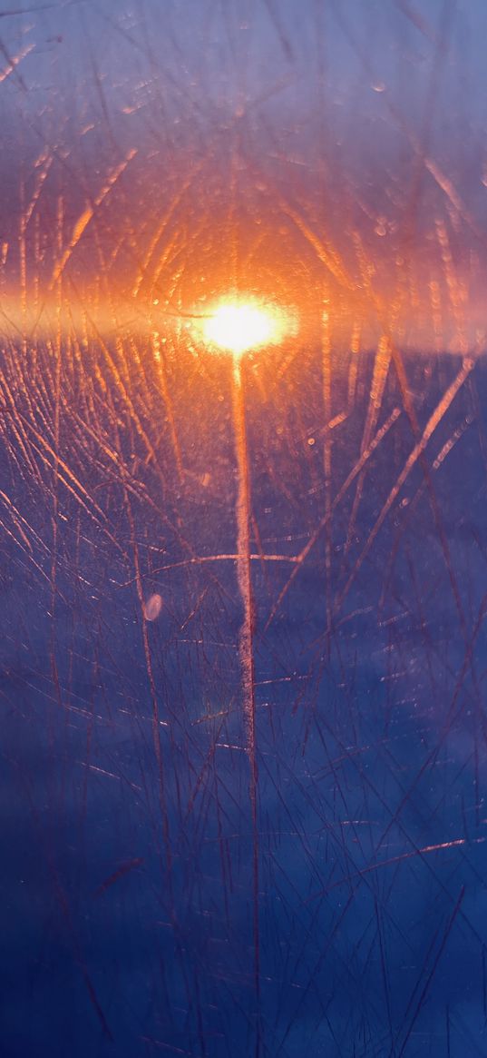 porthole, window, scratches, sun, sunset