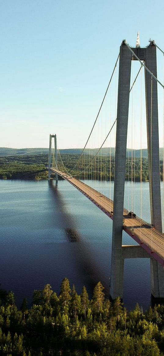 bridge, river, forest, nature, sweden