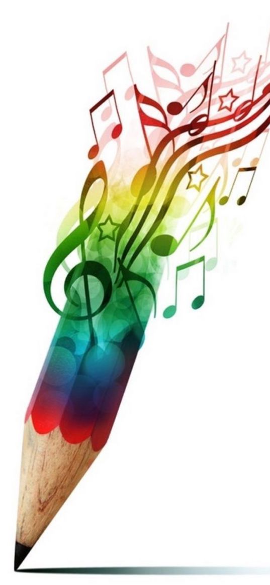 pencil, sheet music, multicolored, bright, white background, art