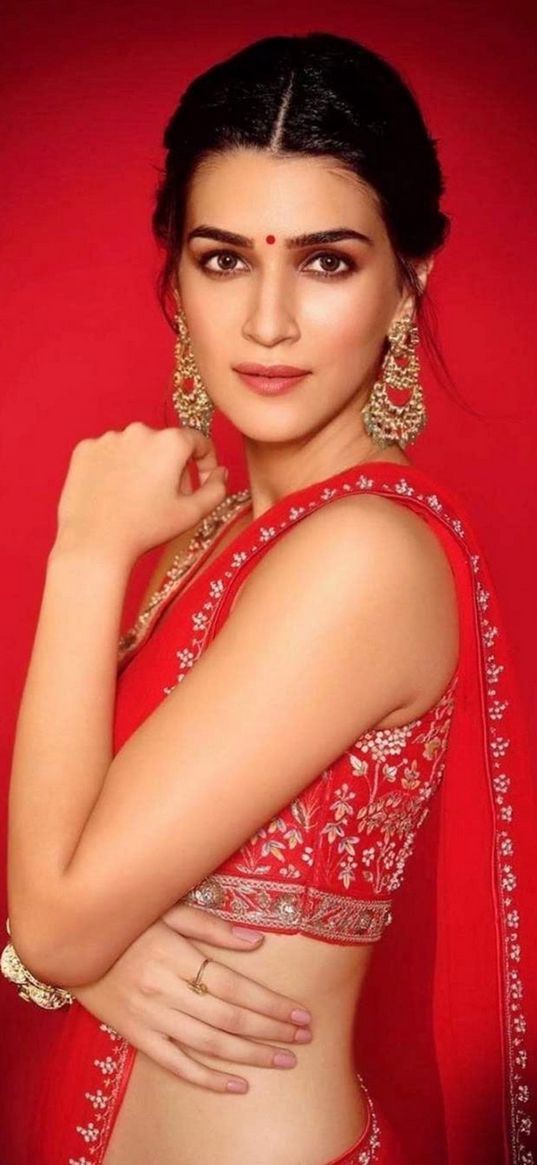 kriti sanon, actress, girl, model, national costume, red, bollywood, india