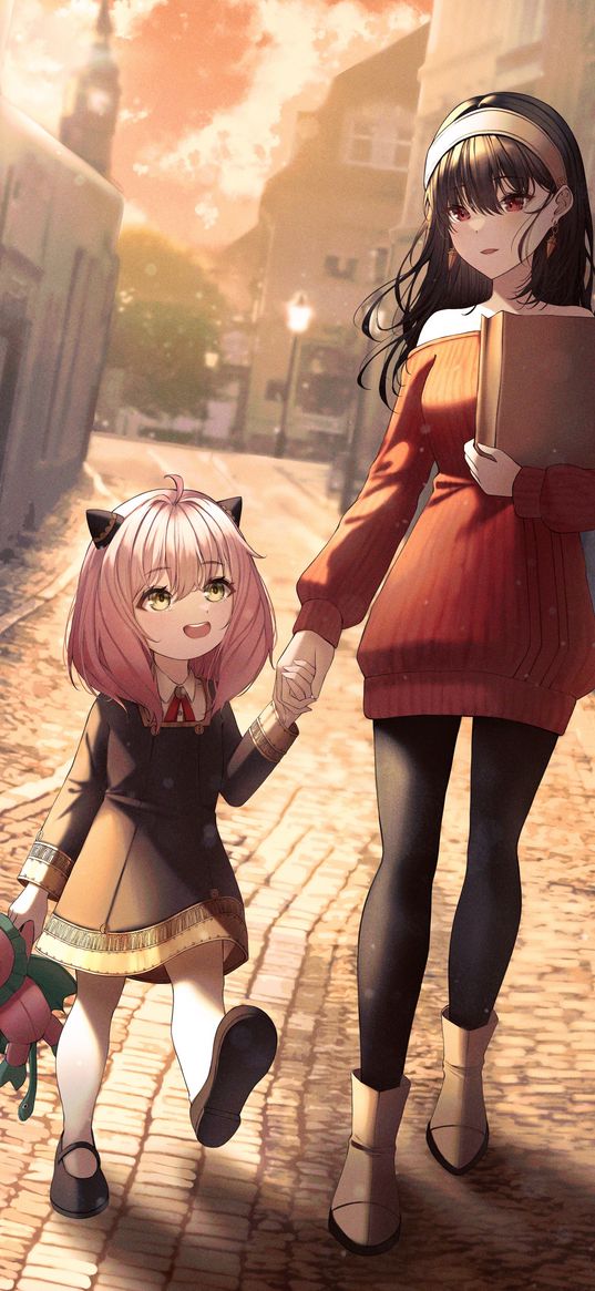 yor forger, anya forger, spy x family, anime, girl, girlie, street, city, art