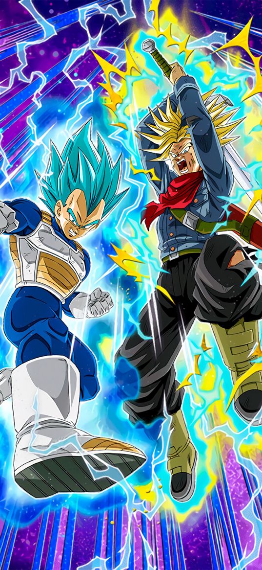 trunks, vegeta, dragon ball, anime, fighters, blow, evil, lightning, super power, art