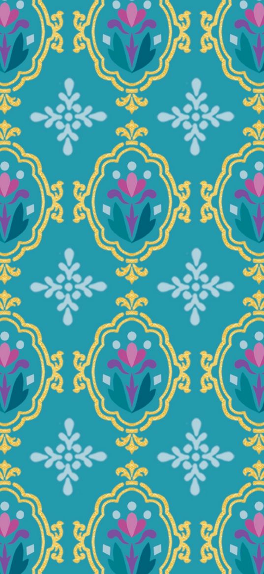 flowers, frame, pattern, turquoise background, art