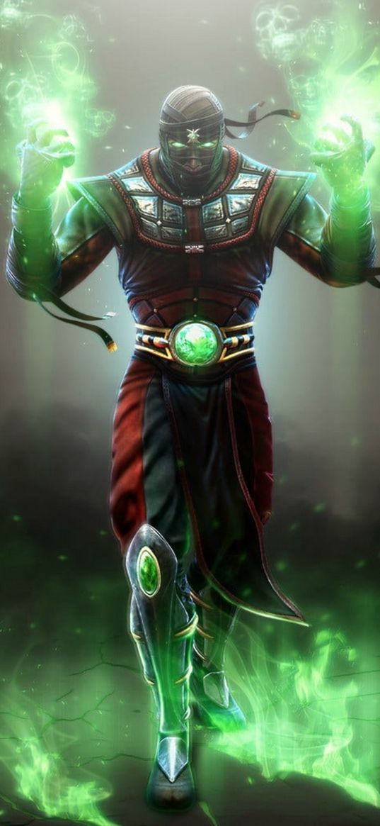 ermak, mortal kombat, character, mask, magic, green, art