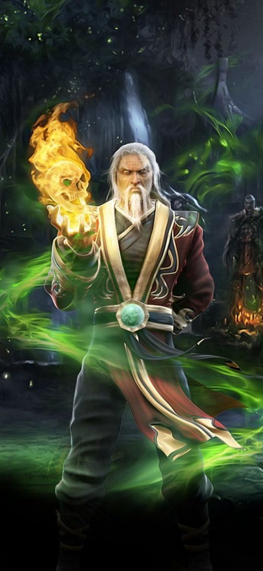 shang tsung, mortal kombat, game, character, fire, magic, art