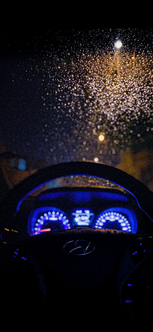 hyundai, car, interior, steering wheel, night, drops