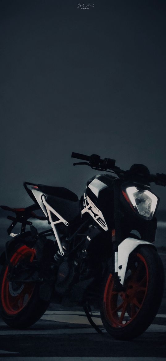 ktm duke, duke, motorcycle, bike, black, white, dark